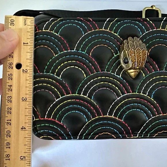 Kurt Geiger London Black Crossbody Bag with Rainbow Stitching & Hamsa Hand Clasp
